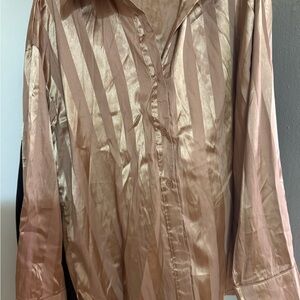 SHEIN Gold Satin Checkered Blouse